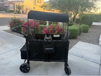 WonderFold W4 Elite Stroller Wagon- Black with Red Stitching & Snack Tray - Black