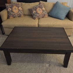 Surprisingly Comfortable Tan Sofa & Coffee Table