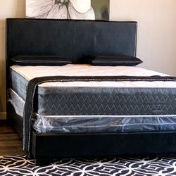 Brand New Black Queen Size Bed Frame With New Mattress Set/Fast Delivery