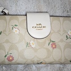 Coach Phone Wallet In Signature Canvas With Floral Print