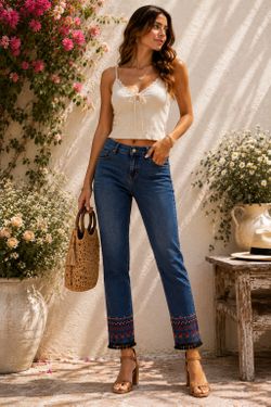 St. John’s Bay Skinny Leg Jeans Size 4 – Embroidered Cuff Detail