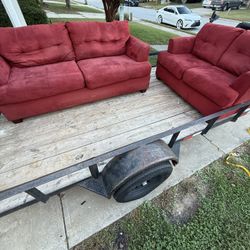 Red Couch And Loveseat Set. $300. Will Deliver For A Fee