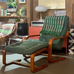 Mid Century Westnofa Bentwood Sling Lounge Chair And Ottoman
