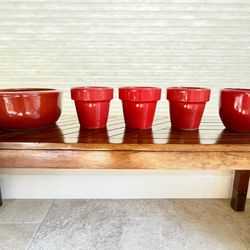 5 Red Ceramic Plant Pots 