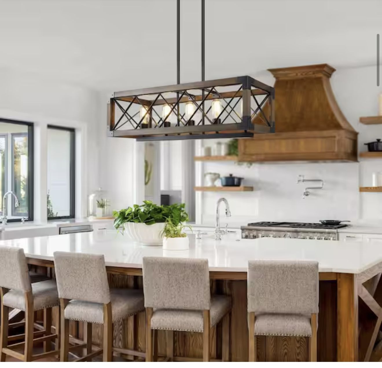 LNC Colorado Modern Farmhouse 5-Light Rectangular Box Black Dining Room Chandelier