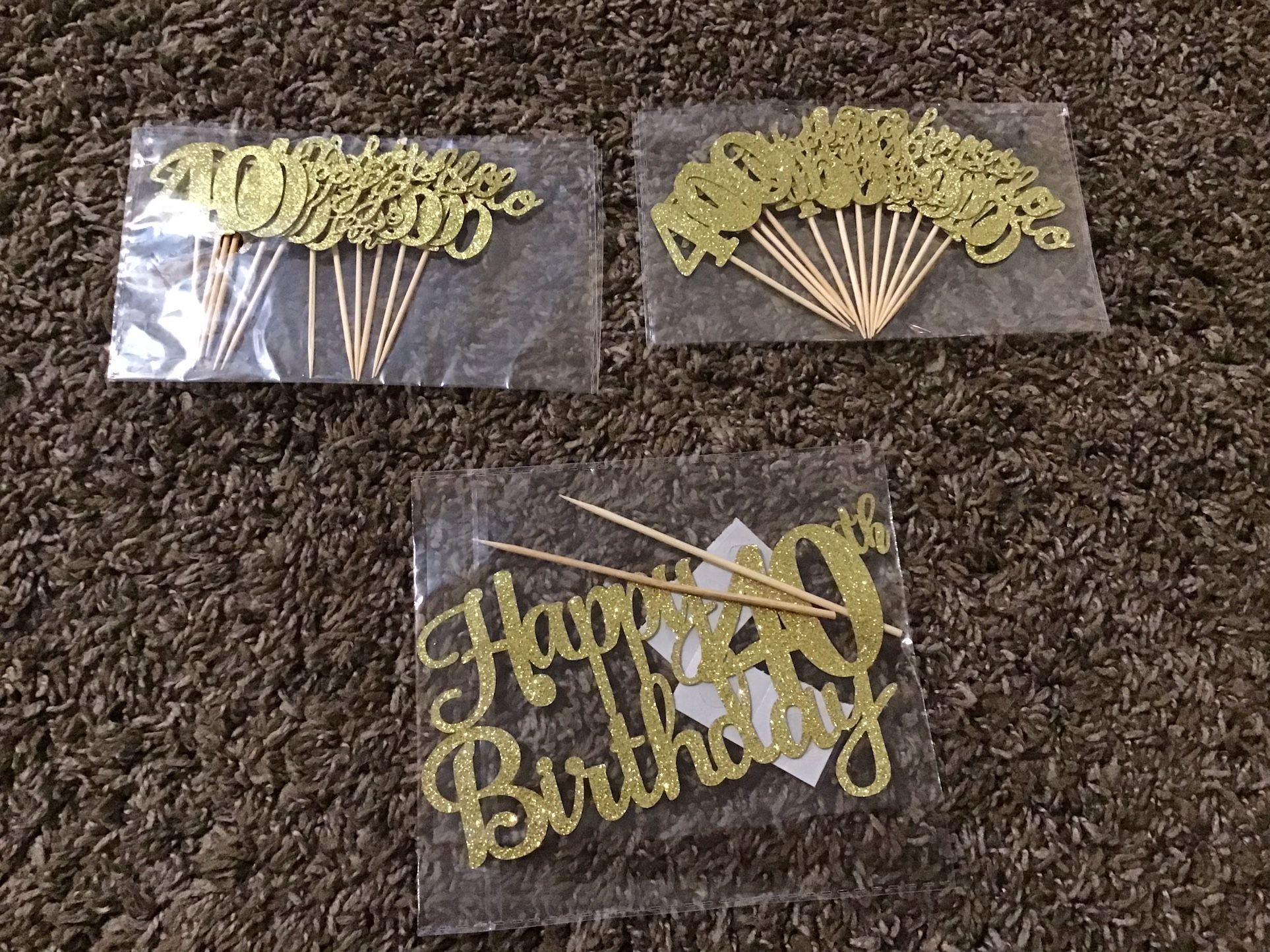 Gold Happy 40th Birthday Cake And Cupcake Toppers