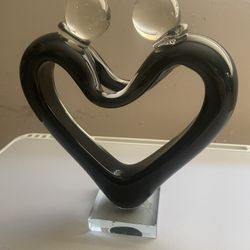 Glass Heart Couple Sculpture  Blown Glass