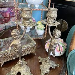 Puti Cherub Brass Vintage Candle Sticks 