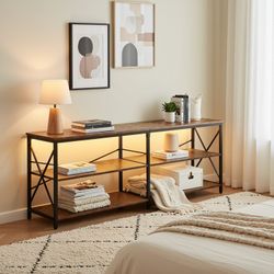 Homy Casa Taryn 63“ 3 Tier Metal Frame TV Cabinet with LED Lighting Console Burnt Wood