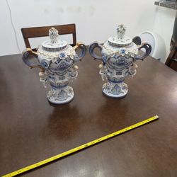 Pair Of Dresden Vases With Lids