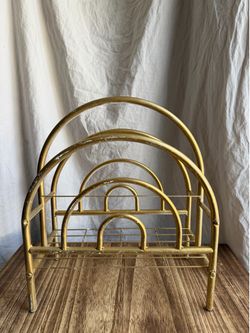Vintage Gold Metal Tiered Arch Magazine Rack