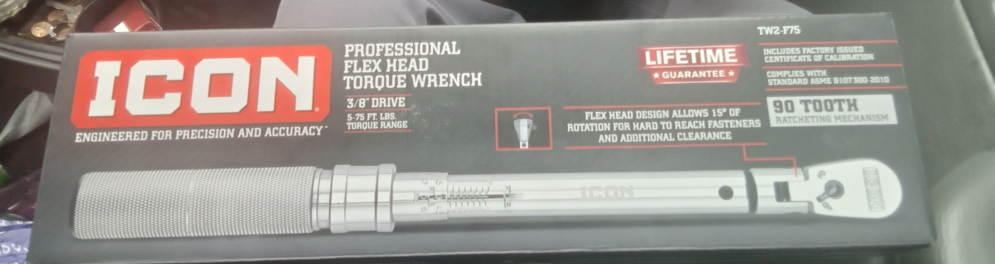 NEW Professional flex head torque wrench 3/8" drive 5-75 ft lbs