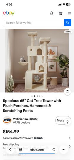 Spacious 65" Cat Tree Tower with Plush Perches, Hammock & Scratching Posts