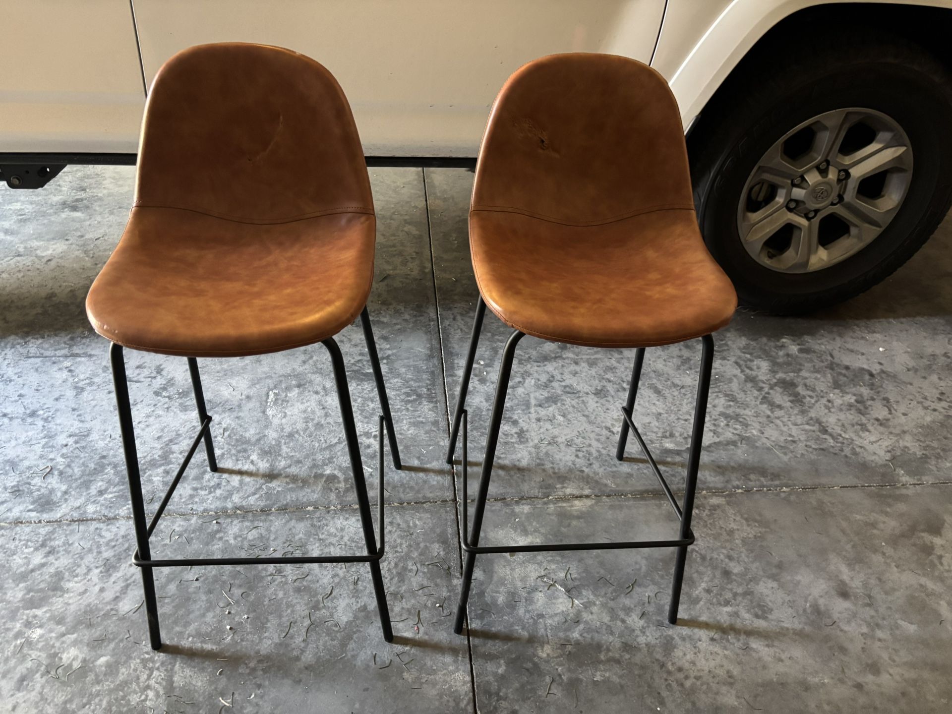 Two Counter Height Bar Stools Black Metal Legs 
