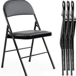 4 Pack, Leather Padded Folding Chairs, Sturdy Metal Foldable Chairs