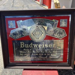 BUDWEISER VINTAGE BAR MIRROR HUGE 26X18 NICE CONDITION GREAT MAN CAVE ITEM