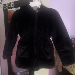 Warm Black Jacket Size 5-6 Kids With Bear Ears Hoodie.  Chaqueta Negra Con Gorrito  Talla 5-6