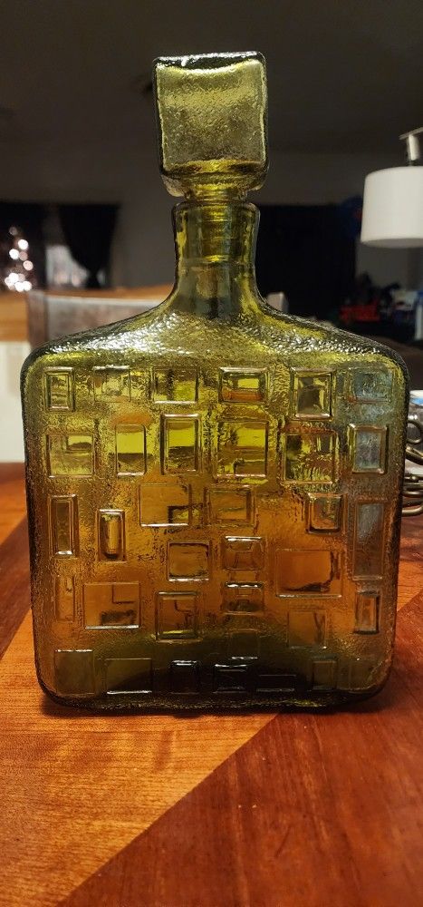 Vintage Italian MCM Empoli Amber Brutalist Decanter/genie Bottle