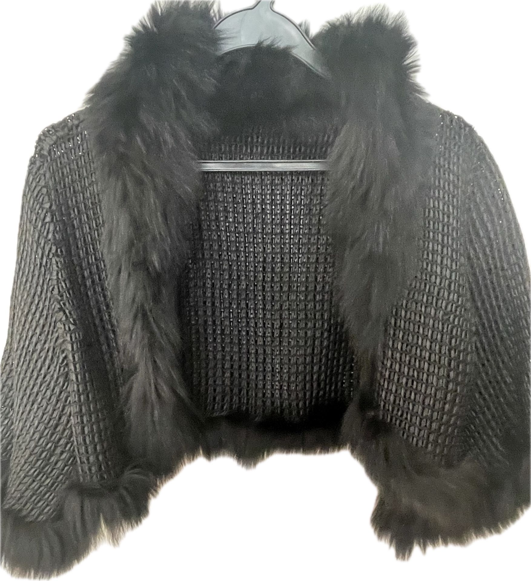 Black Rabbit Fur with Short Sleeve Shawl Poncho (Size 4-6) short type