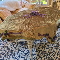 Violet Tablecloth Green Velvet Satin Topper Wedding Decor Boho Shabbychic Cottagecore