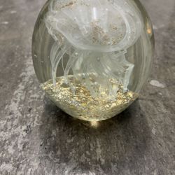 Gold Glittery Handcrafted Jellyfish Glass Paperweight 