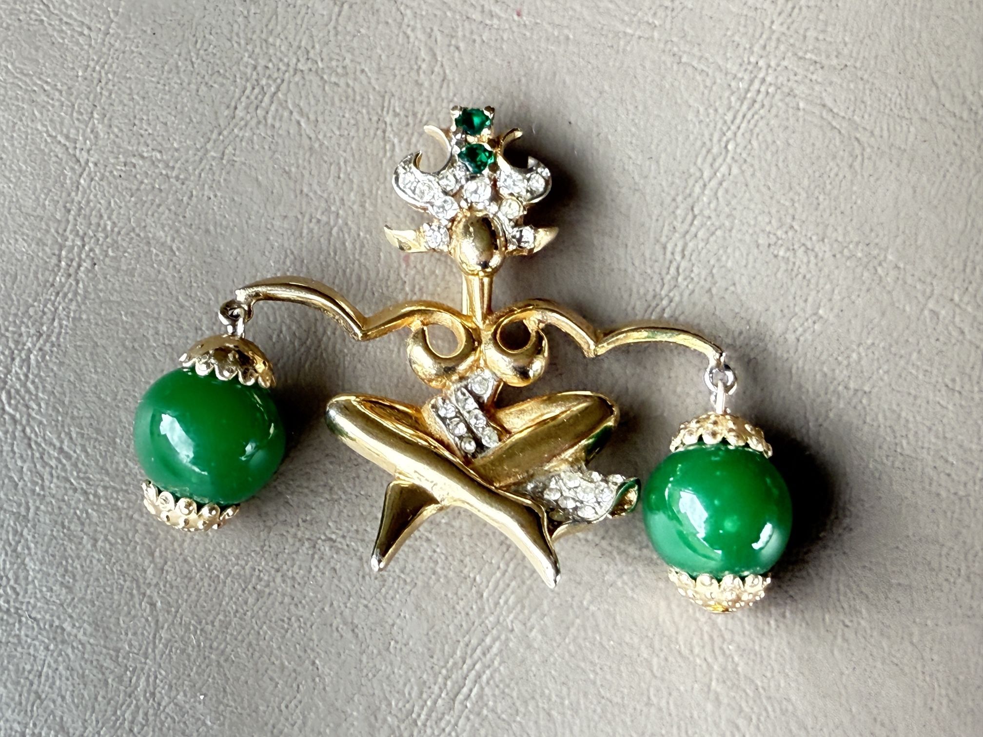 Vintage Brooch Lady Holding Lanterns Queen Water Carrier Articulated