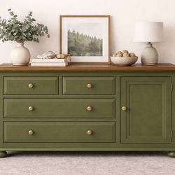 Olive Green Solid Wood Buffet / TV Stand – Storage Cabinet 