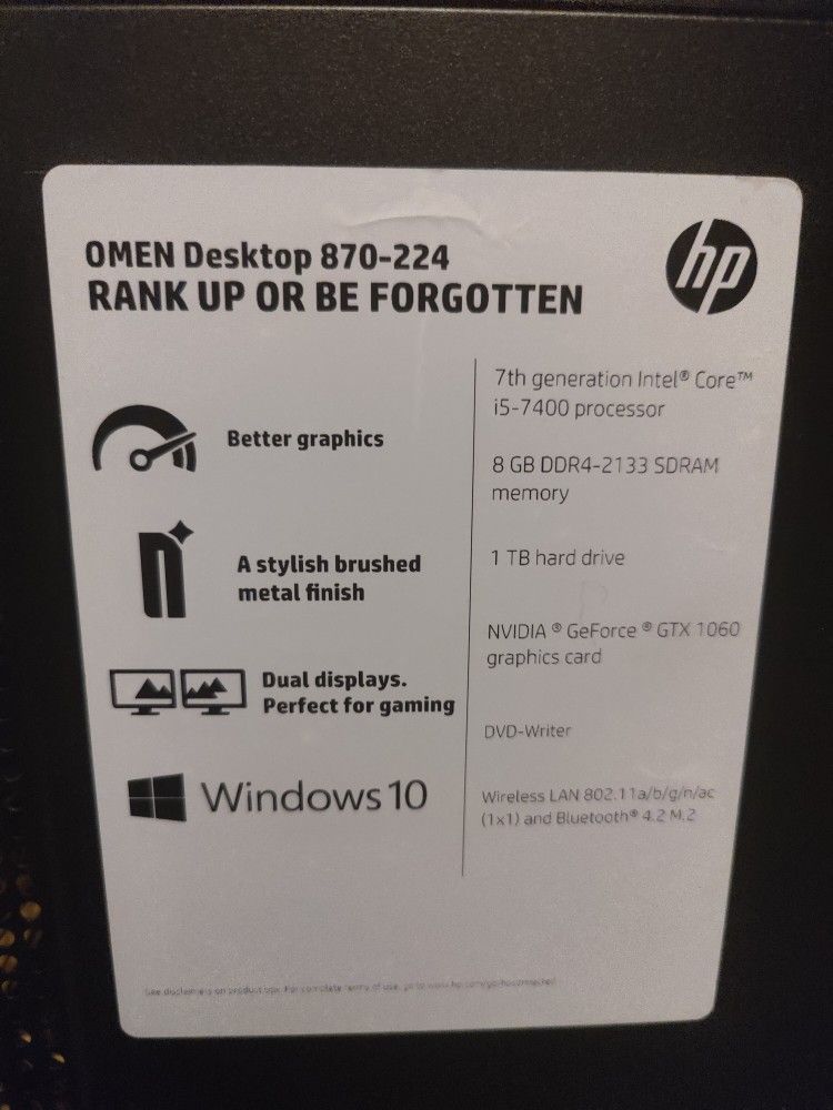 HP Omen 870-224 I5 7400, 8gb Ddr4, GTX 1060 3gb, 1tb Hdd Make An Offer