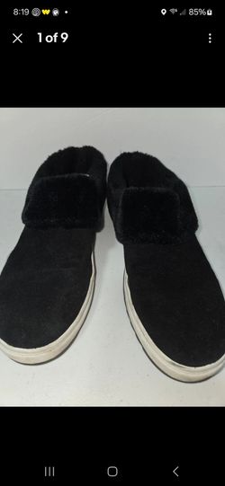Womens Blondo Black white Waterproof Suede Faux Fur Lined Slipper Shoe Size 9.5