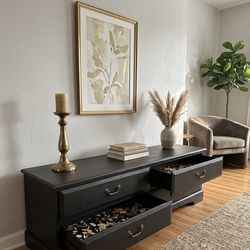 Matte Charcoal & Antique Brass Dresser with Botanical Interior