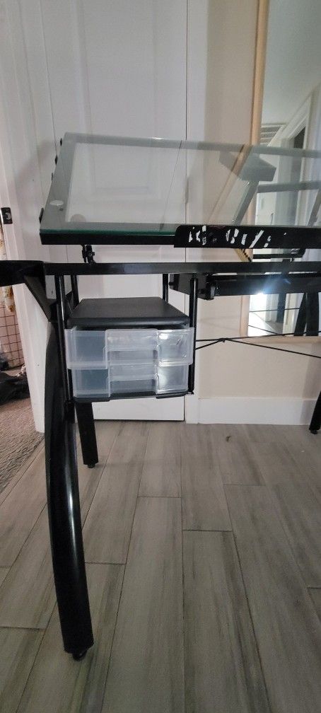 Studio Designs Futura Metal and Clear Glass Drafting Table with Storage