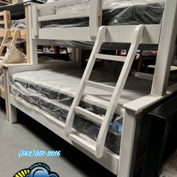 Twin Full White Bunk Bed With Mattresses Colchones Nuevos 