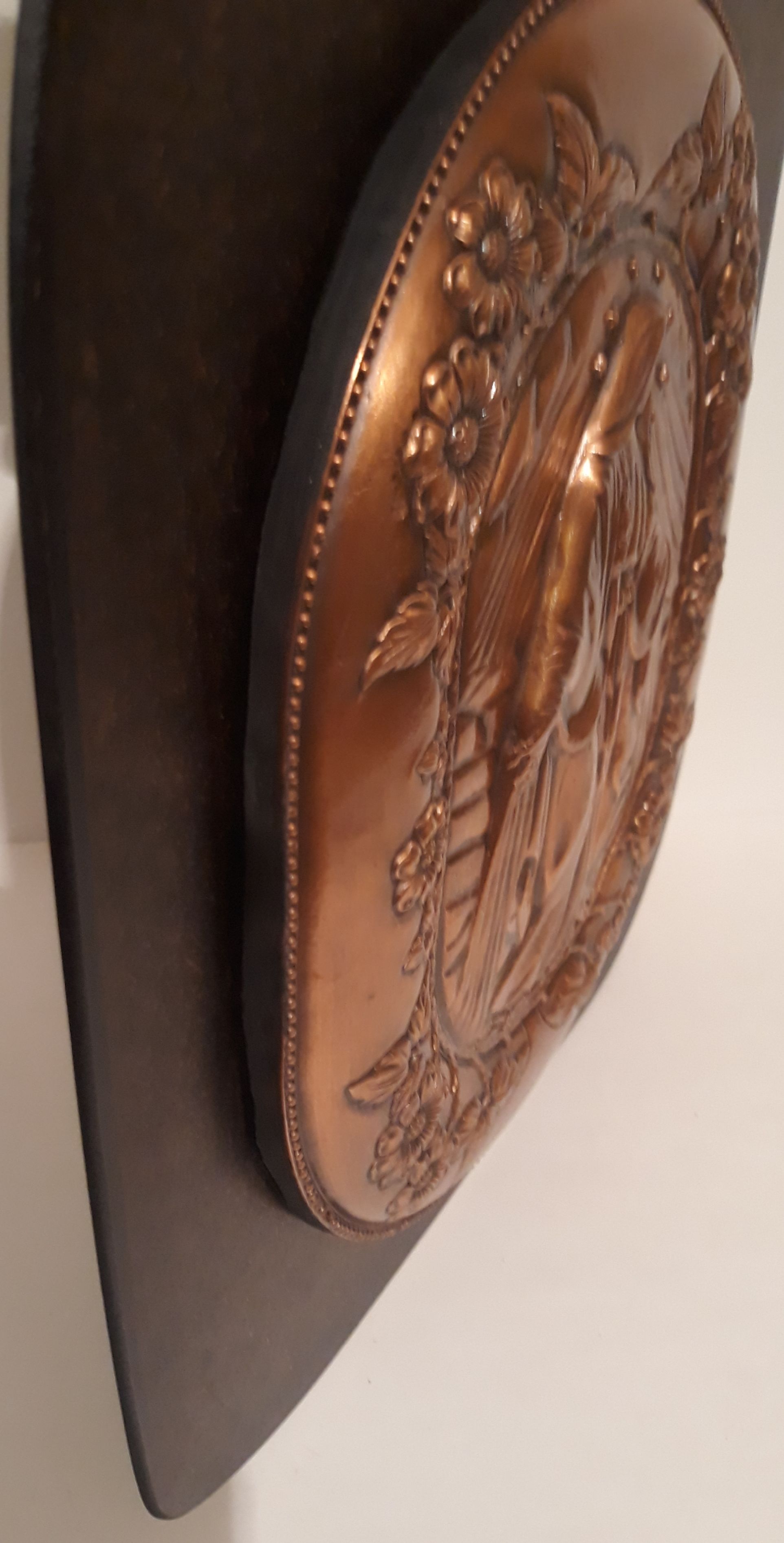 Vintage Metal Copper Wall Hanging, 13" x 11", Home Decor, Shelf Display, Guadalupe