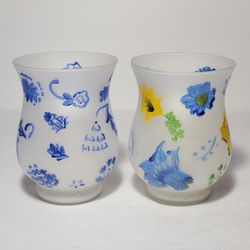 2 NEW Hand Painted Glass Hurricane Candle Holders 5