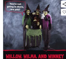 Haunted Hill Farm 5.9 ft. Animatronic 3-Witches with Light-up Eyes and Cauldron