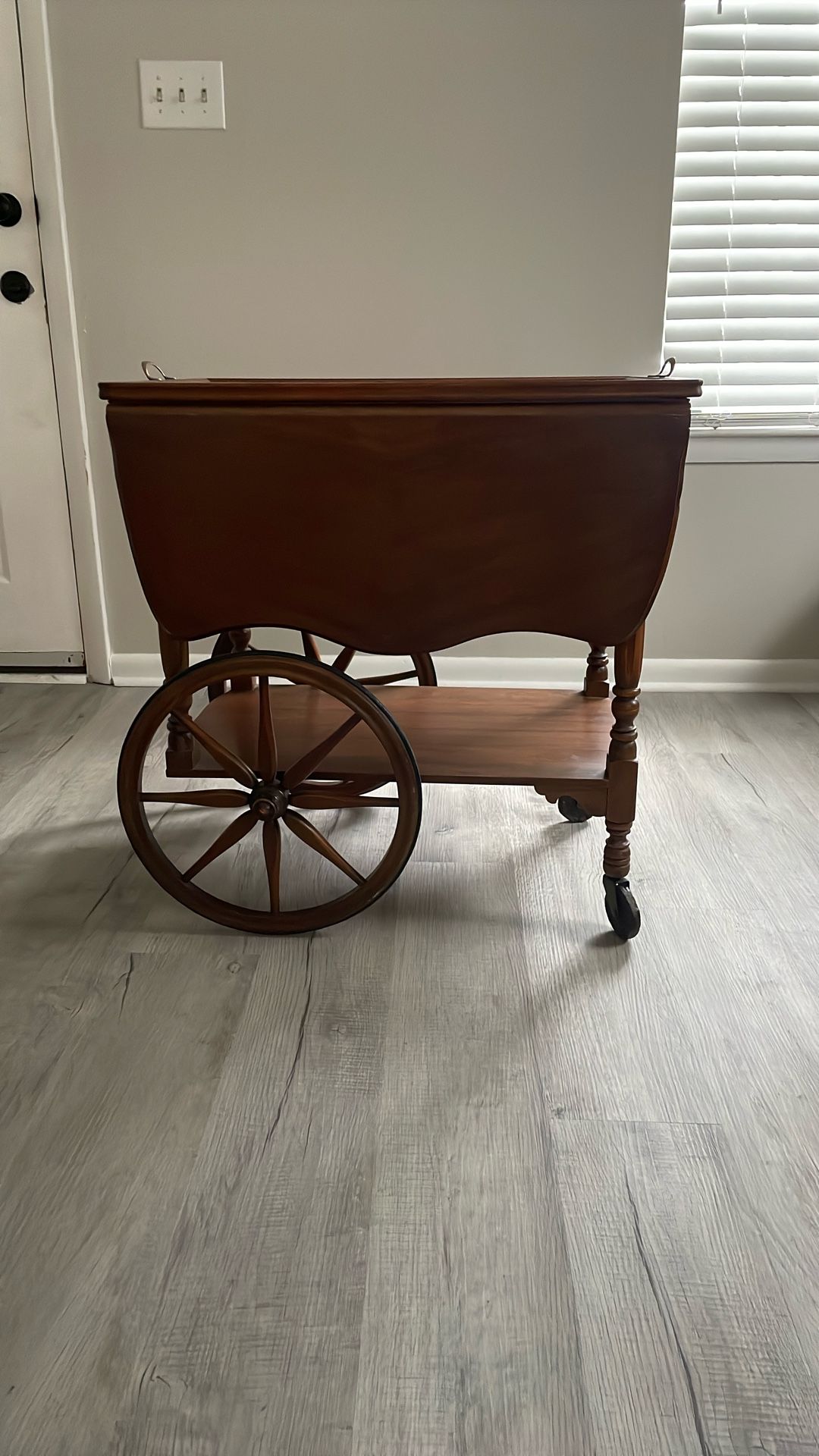 Antique Drop Leaf Tea Cart with Glass Tray
