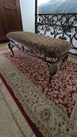 Ornate Wrought Iron Upholstered Bench