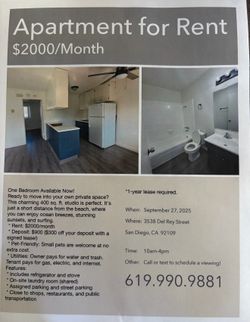 1 bedroom apartment in pacific beach