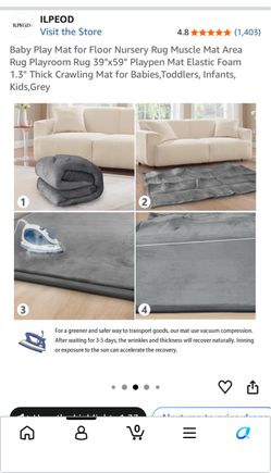 Thick Baby/Toddler Foam Play Mat – 39” x 59” – Grey