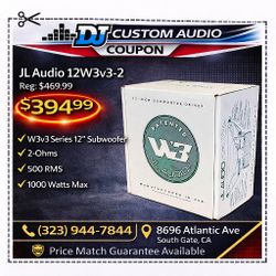 JL Audio W3 Series W3v3 Bass Speaker 12" 2-Ohm Subwoofer 1000 Watts 12W3v3 🚨 Payment Options Available 🚨 No Credit Needed 🚨 