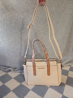 Cream and Tan Structured Handbag with Crossbody Strap