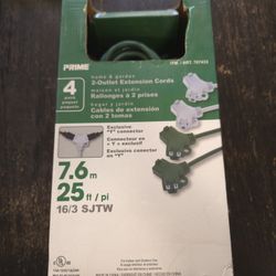 Set Of 2 Double Outlet 25' Extension Cords **unused