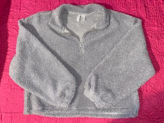 H&M Divided Grey Sherpa Quarter-Zip Pullover