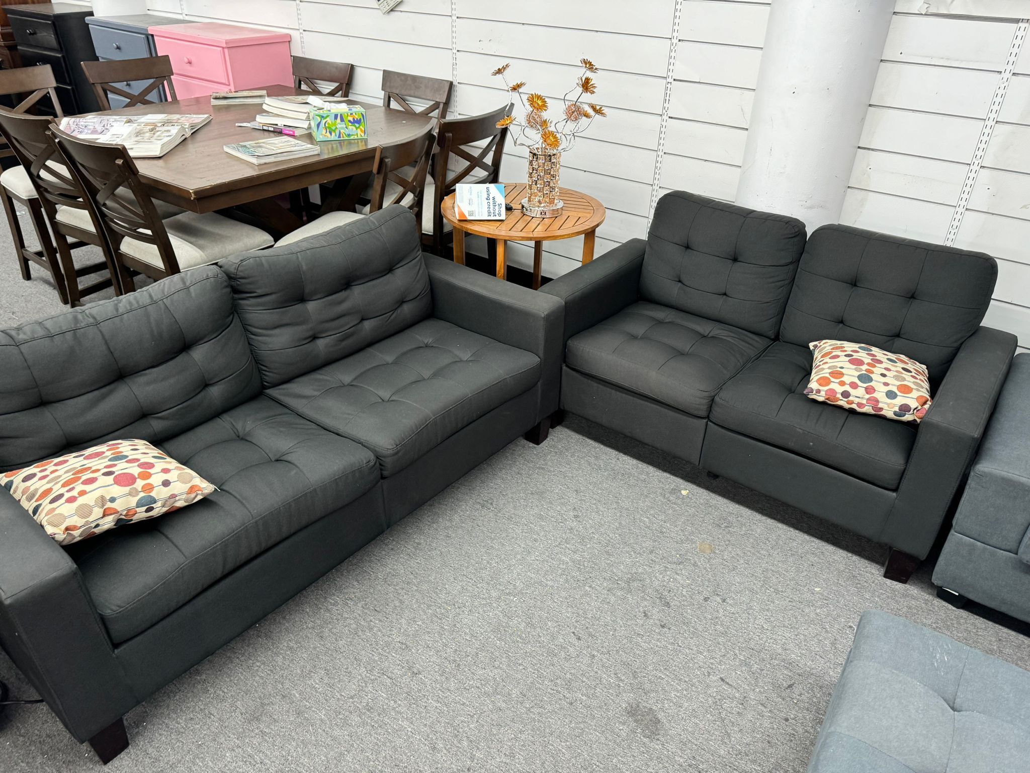 Black Sofa and Loveseat w/ Accent Pillows