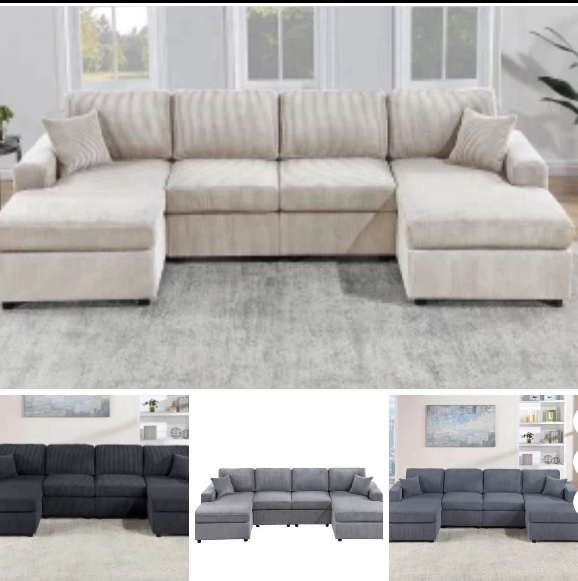 Sectional Sofa,Double Chaise Available I Ivory, Gray,Dark Gray,Black 60"X120"x60"