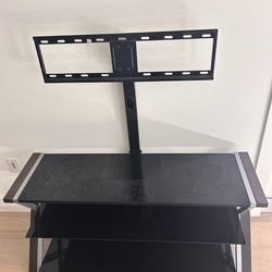 Modern TV Stand w/ Mount – Black Glass & Metal (Excellent Condition)