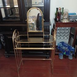 Child's Dressing  Metal Table With Makeup Mirror And Shelf