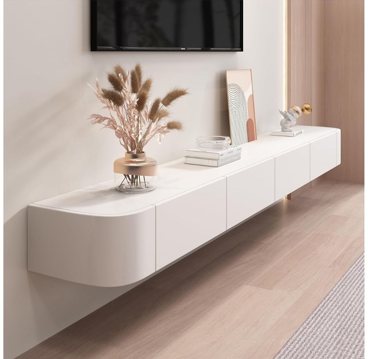 Floating TV Unit Cabinet, Wall Mounted TV Shelf, Standing Or Hanging TV Lowboard, Entertainment Center for Living Room, Practical and Functional(White