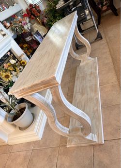 Hand - carved cream mango solid wood console table.