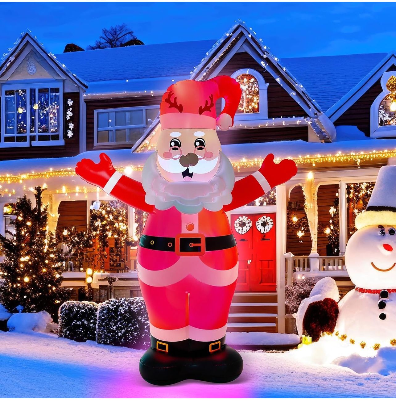 5.5FT Inflatable Christmas Santa Claus Christmas Outdoor Decorations PVC Blow up Santa Xmas Decor with Built-in LEDs Lights for Christmas Party Holida
